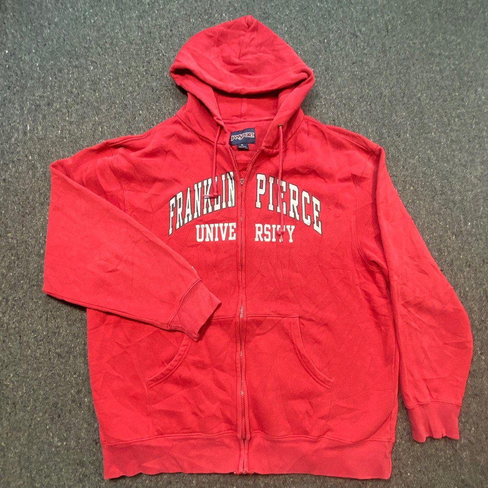Jansport Franklin Pierce University Hoodie XL Mens Red Collegiate Full Zip Faded
